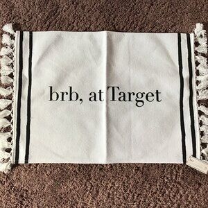NWT Novelty "BRB, at Target" Cute White Floor Rug with Tassels 21.75" x 16"